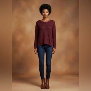 Essentials Full Tilt Burgundy Sheer Knit Sweater Sz Med